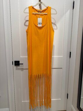 Zara Orange Cotton Midi Dress